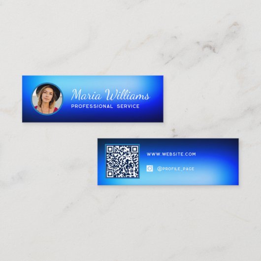 Blauwe gradiënt foto en QR code Visitekaartje (Voorkant / Achterkant)
