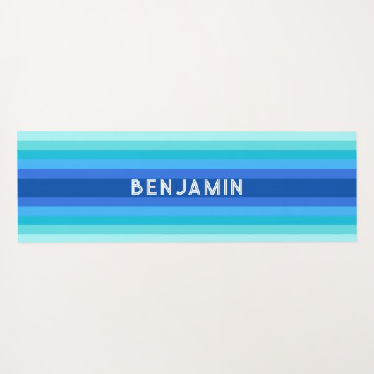 Blauwe Gradient Gestreepte Yoga Mat met Naam (Achterkant (horizontaal))