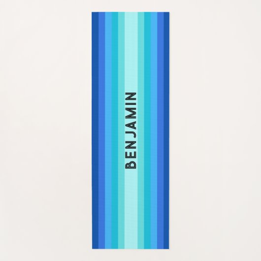 Blauwe Gradient Gestreepte Yoga Mat met Naam (Voorkant)