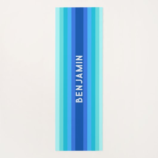 Blauwe Gradient Gestreepte Yoga Mat met Naam (Achterkant)