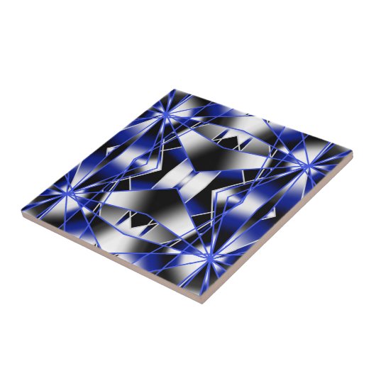 Blauwe Gradiënt Gevulde Mechanische Tekening Mozaï Tegeltje (Zijkant)