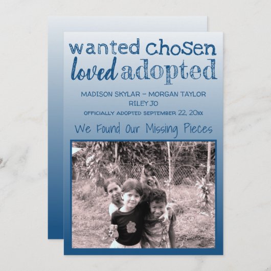 Blauwe gradiënt Gewenst verkozen Loved Aangenomen Aankondiging (Voorkant / Achterkant)