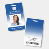 Blauwe gradiënt logo foto werknemer naam titel id badge (Voor- en achterkant)