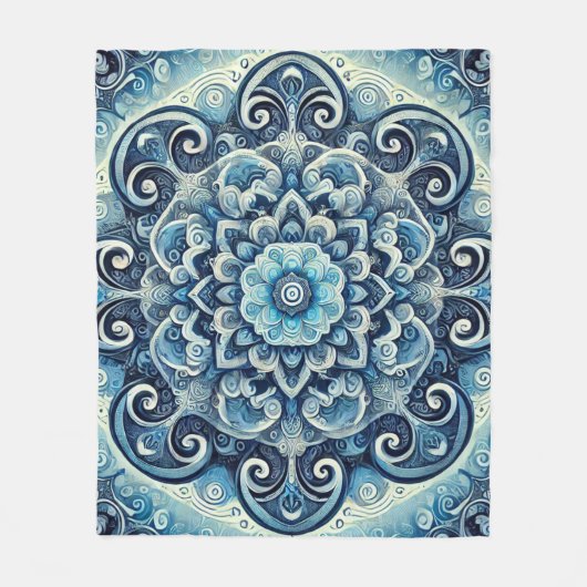 Blauwe Gradient Mandala Design 2 Fleece Deken (Voorkant)