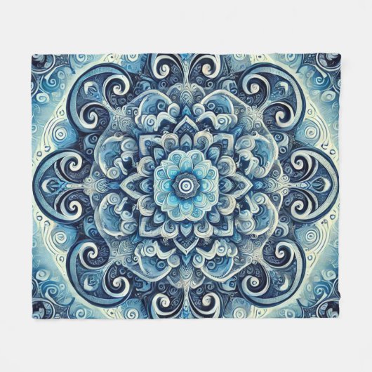 Blauwe Gradient Mandala Design 2 Fleece Deken (Voorkant (Horizontaal))