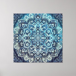 Blauwe Gradient Mandala Design Canvas Afdruk
