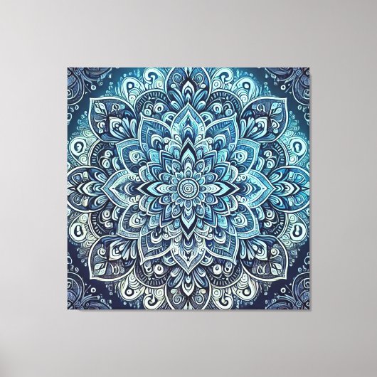 Blauwe Gradient Mandala Design Canvas Afdruk (Voorkant)