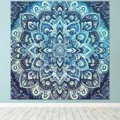 Blauwe Gradient Mandala Design Canvas Afdruk (Insitu (Houten vloer))