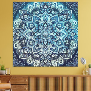 Blauwe Gradient Mandala Design Canvas Afdruk