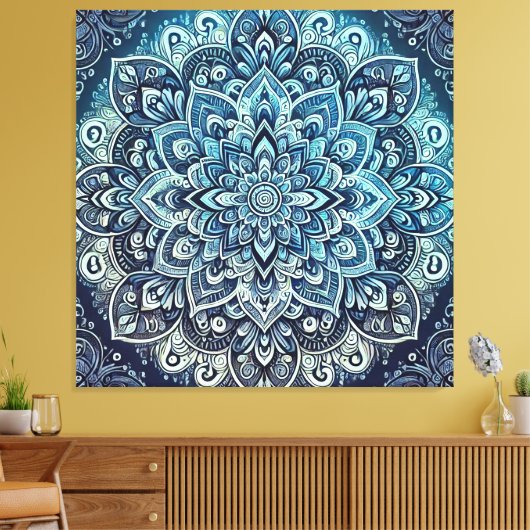 Blauwe Gradient Mandala Design Canvas Afdruk (Insitu (Woonkamer))