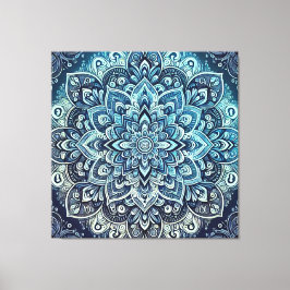 Blauwe Gradient Mandala Design Canvas Afdruk