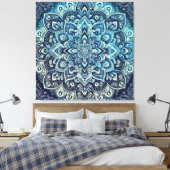 Blauwe Gradient Mandala Design Canvas Afdruk (Insitu (Slaapkamer))