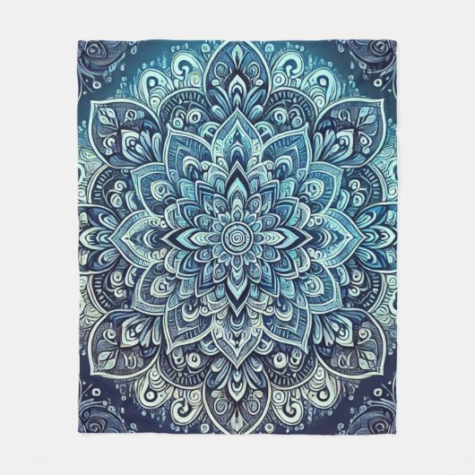Blauwe Gradient Mandala Design Fleece Deken (Voorkant)