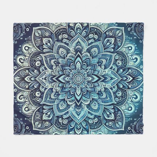 Blauwe Gradient Mandala Design Fleece Deken (Voorkant (Horizontaal))