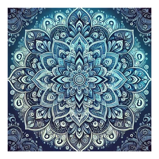 Blauwe Gradient Mandala Design Foto Afdruk (Voorkant)