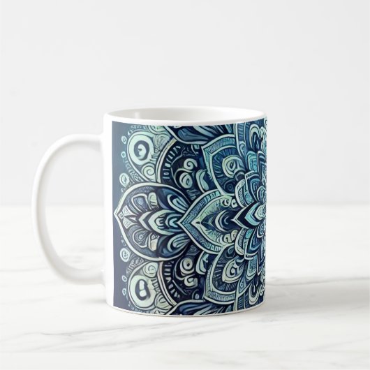 Blauwe Gradient Mandala Design Koffiemok (Links)