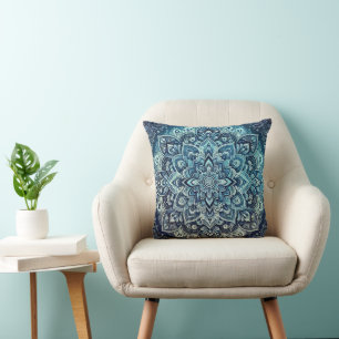 Blauwe Gradient Mandala Design Kussen