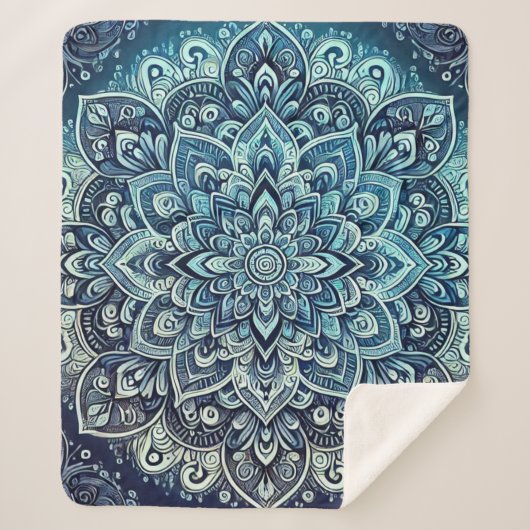 Blauwe Gradient Mandala Design Sherpa Deken (Voorkant)