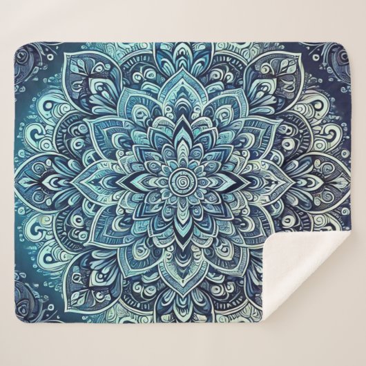 Blauwe Gradient Mandala Design Sherpa Deken (Voorkant (horizontaal))