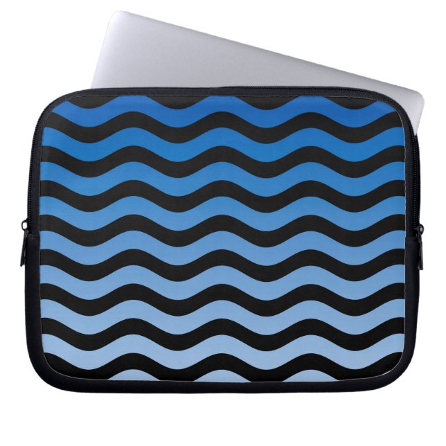 Blauwe gradiënt Wavy Stripes Laptop Sleeve (Voorkant)
