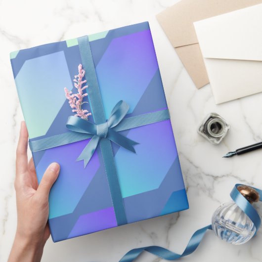 Blauwe gradiënt zeshoek afdrukken cadeaupapier (Geschenken)