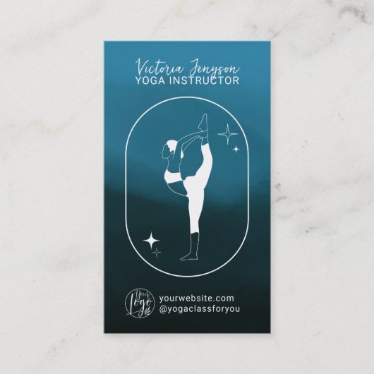 Blauwe gradiëntster Yoga-doctoraatsstudio leraar Visitekaartje (Voorkant)