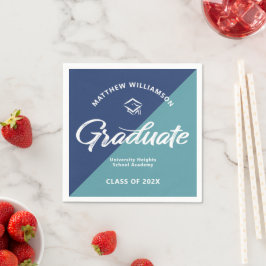 Blauwe Graduatatie Vet Retro Script Hoedje Icoon M Servet