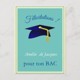 Blauwe graduatie cap - Congrats in French Briefkaart