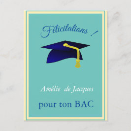 Blauwe graduatie cap - Congrats in French Briefkaart