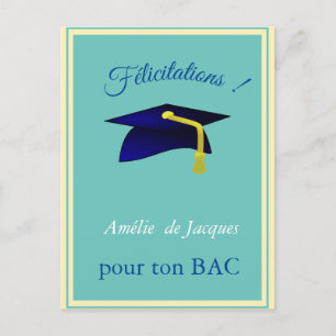 Blauwe graduatie cap - Congrats in French Briefkaart