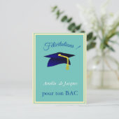 Blauwe graduatie cap - Congrats in French Briefkaart (Staand voorkant)