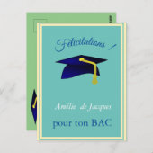 Blauwe graduatie cap - Congrats in French Briefkaart (Voorkant / Achterkant)