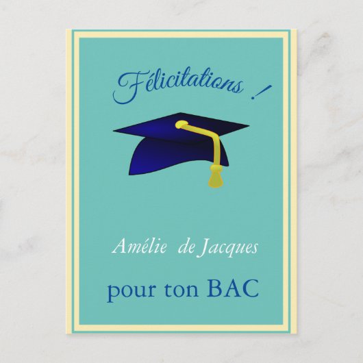 Blauwe graduatie cap - Congrats in French Briefkaart (Voorkant)