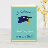 Blauwe graduatie cap - Congrats in French Kaart (Gele Bloem)