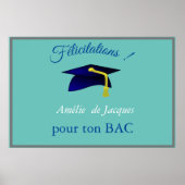 Blauwe graduatie cap - Congrats in French Poster (Voorkant)