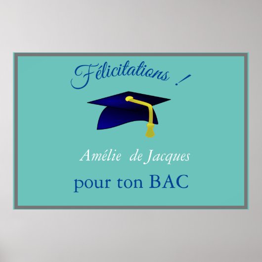 Blauwe graduatie cap - Congrats in French Poster (Voorkant)