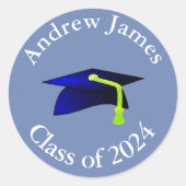 Blauwe graduatie cap - Klasse van 2024 - jouw naam Ronde Sticker (Voorkant)