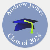 Blauwe graduatie cap - Klasse van 2024 - jouw naam Ronde Sticker (Voorkant)