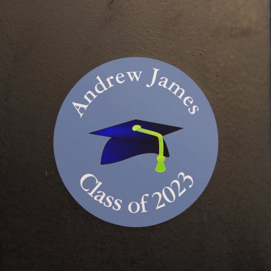 Blauwe graduatie cap - Klasse van 2024 - jouw naam Ronde Sticker