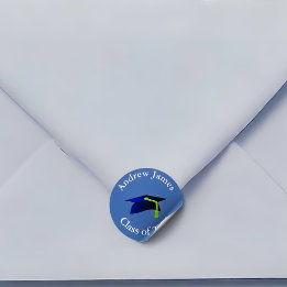 Blauwe graduatie cap - Klasse van 2024 - jouw naam Ronde Sticker