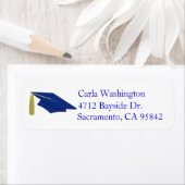 Blauwe graduatie cap retour adres label (Insitu)