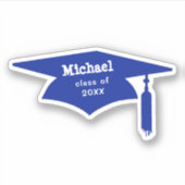 Blauwe Graduation Cap met Tassel - Naam / Klasse v Sticker (Voorkant)
