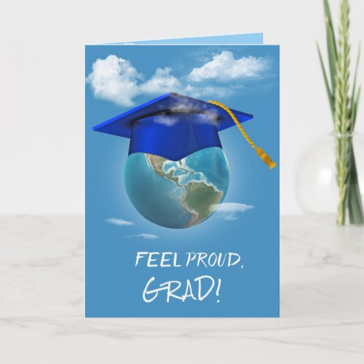 Blauwe Graduation Cap op Planet Earth Kaart (Voorkant)