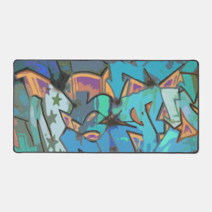 Blauwe Graffiti Design Desk Mat