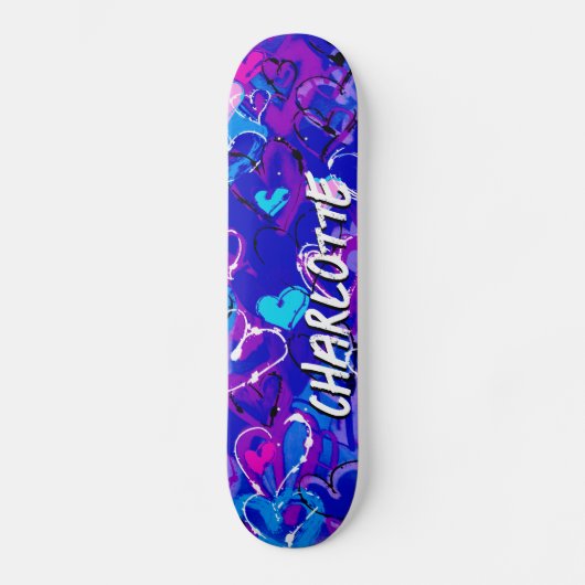 Blauwe Graffiti Harten: Rijden met stijl en flair Persoonlijk Skateboard (Voorkant)
