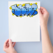 Blauwe graffiti op een muur flyer (Hand)