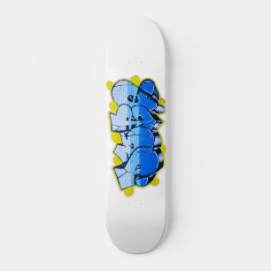 Blauwe graffiti op een muur skateboard