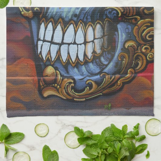 Blauwe graffiti theedoek (Gevouwen)