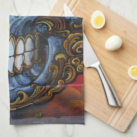 Blauwe graffiti theedoek (Quarter Fold)