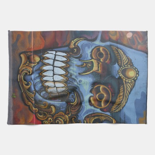 Blauwe graffiti theedoek (Horizontaal)